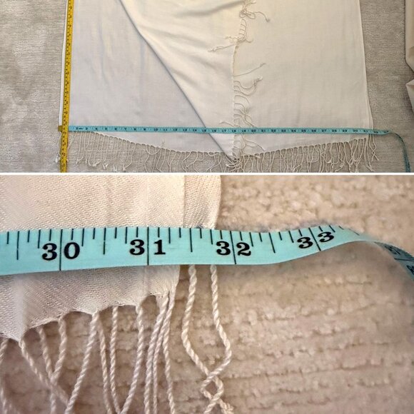 White Lightweight Elegant Pashmina Shawl Wrap Scarf With Fringe For Women - Picture 7 of 8